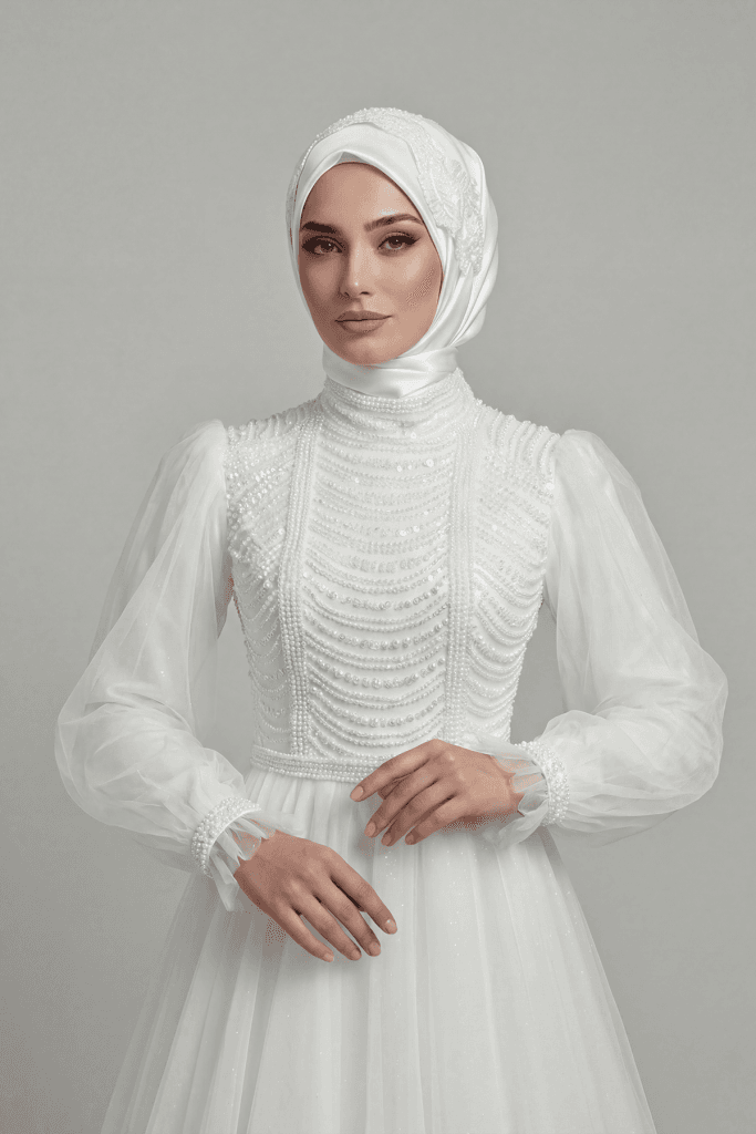 Tesettür gelinlik modelleri zarif detaylar