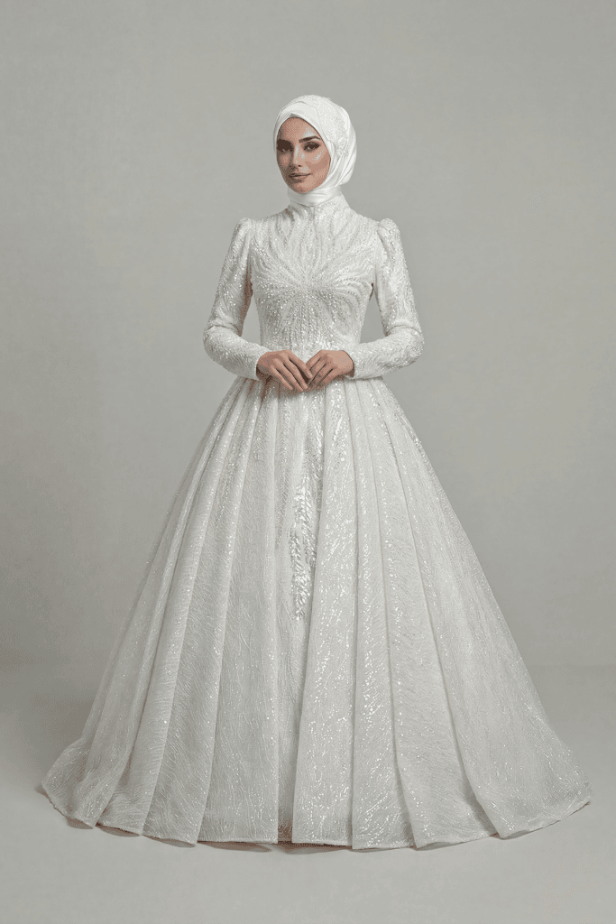 tesettür gelinlik modeli zarif tasarım